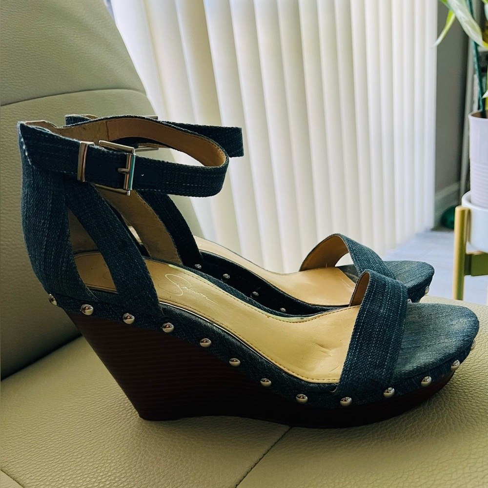 Jessica Simpson Jaylow Studded Wedge Sandals Stylish Denim Wedge Sandals